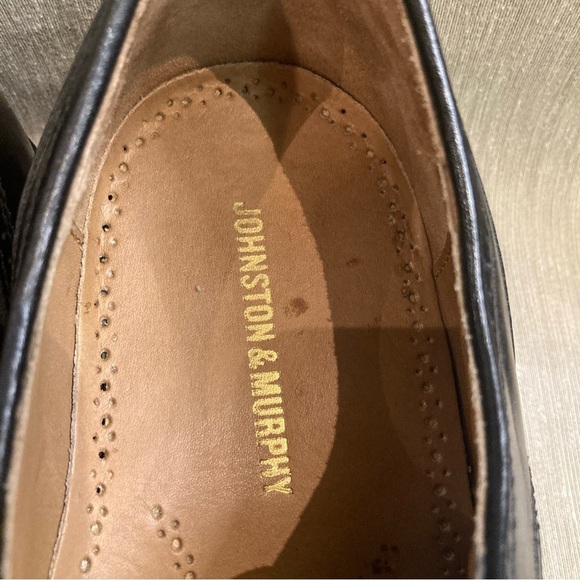 JOHNSTON & MURPHY Sz 10 Lace Up Oxford Wingtip Leather Dress Shoes - Picture 4 of 11
